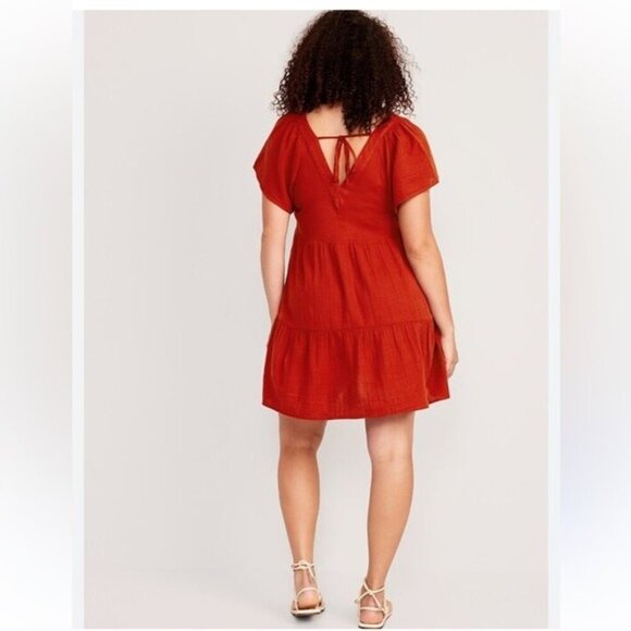 Old Navy V-Neck Tiered Mini Swing Dress Color: Scarlet Size XL - Picture 2 of 9